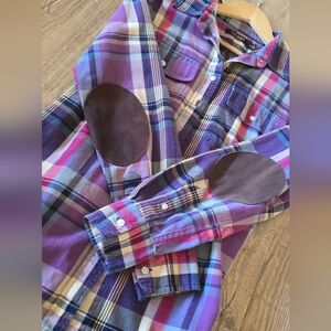 Ralph Lauren Purple Plaid Shirt Elbow Patches